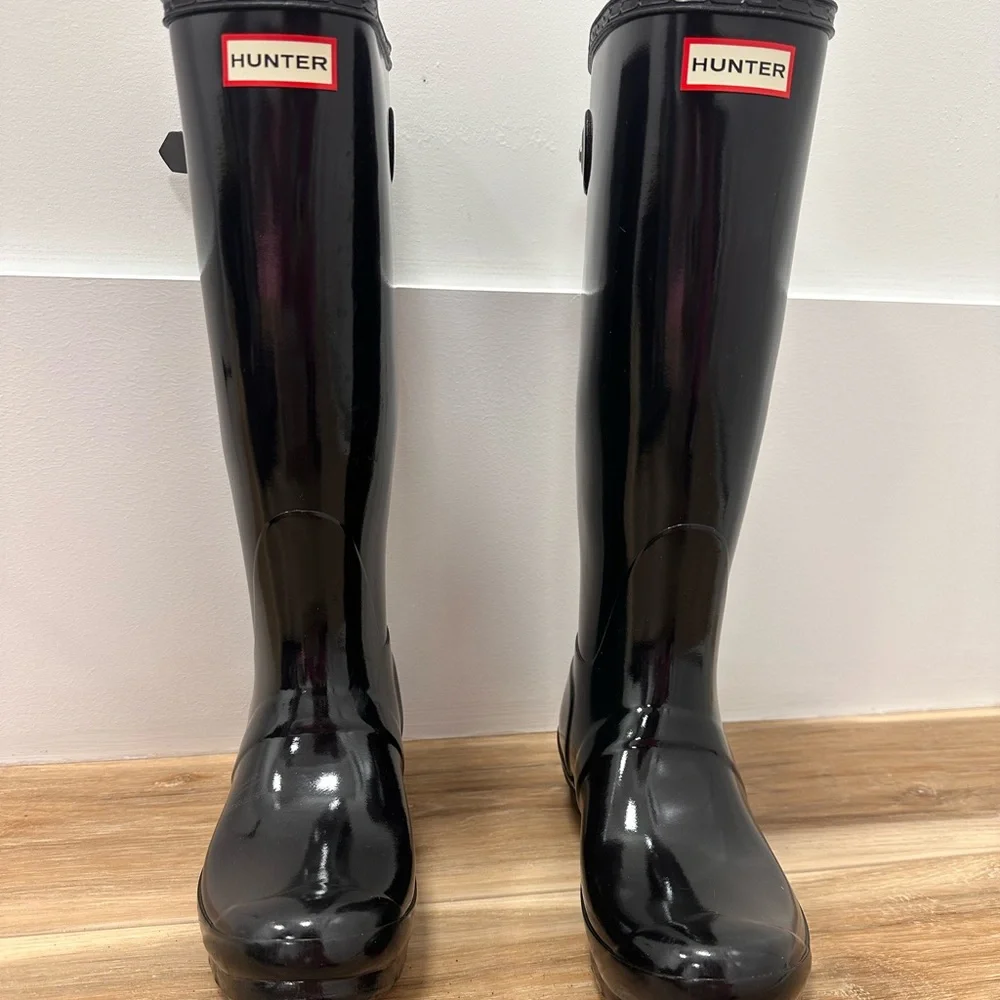 Women's Original Tall Hunter Black Adjustable Rain Boots Size 7